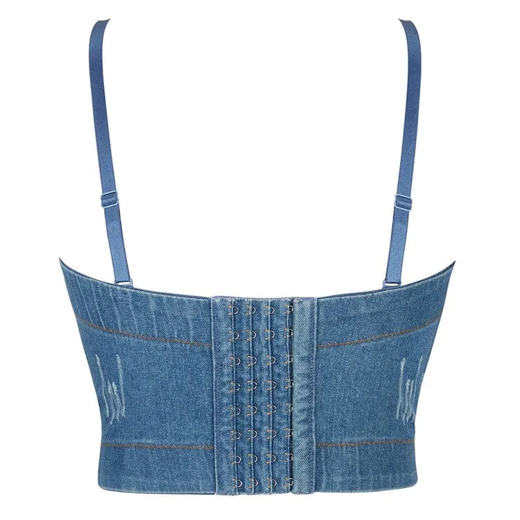 Gothic-Denim-Bustier mit Kristalldruck für Damen