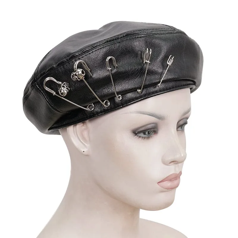 Damen Punk Clips Kunstleder Hut