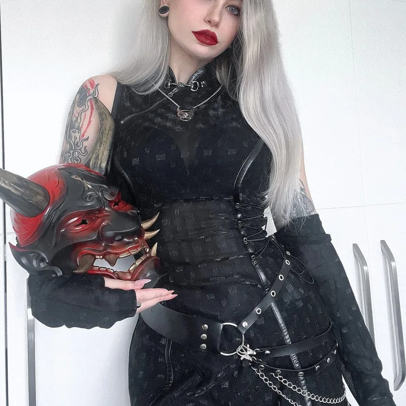 Gothic-Cheongsam-Kragen-Trägerkleid für Damen mit Überärmeln