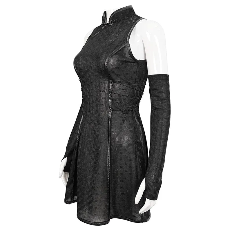 Gothic-Cheongsam-Kragen-Trägerkleid für Damen mit Überärmeln