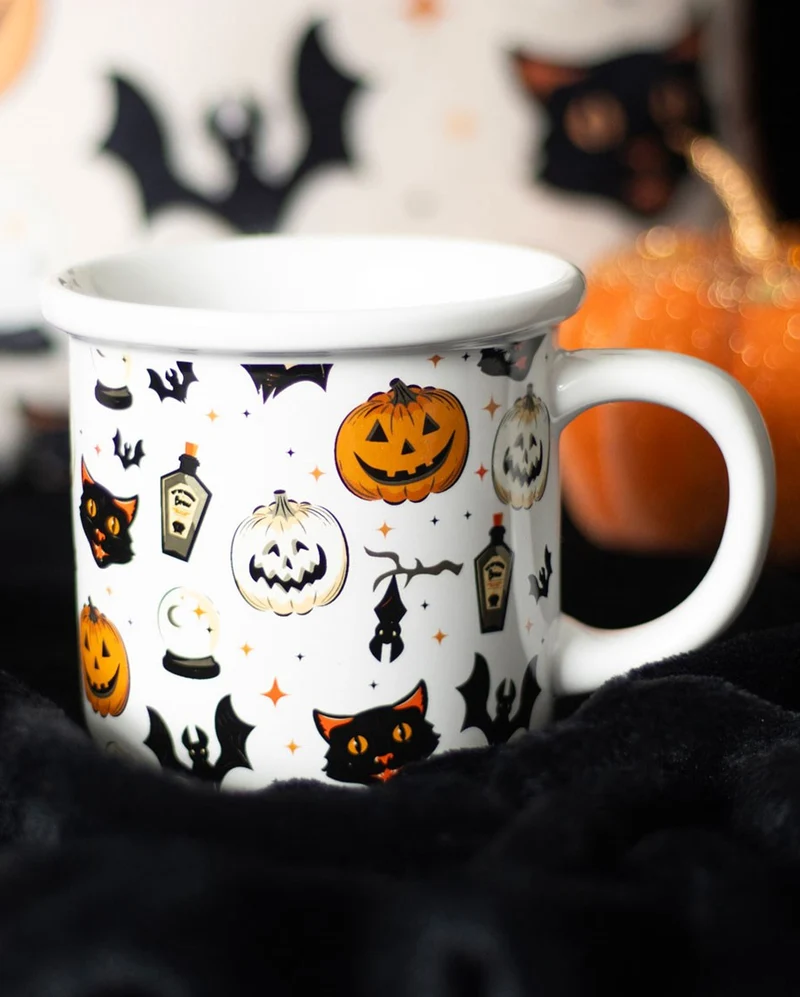 Spooky Cat & Pumpkin Halloween Tasse