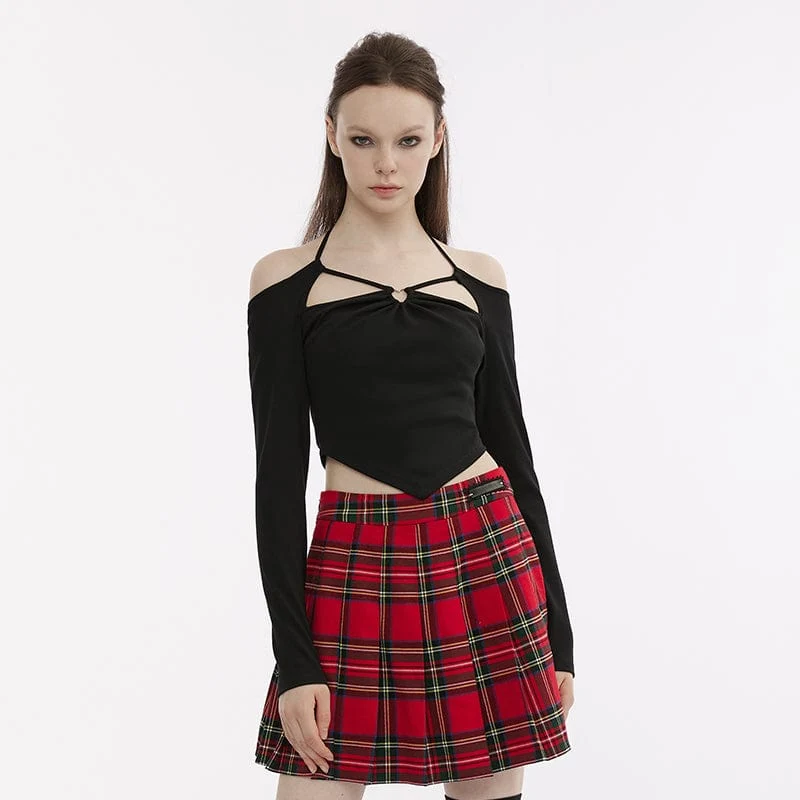 Damen-Crop-Top mit schulterfreiem Neckholder-Ausschnitt und Punk-Ausschnitt