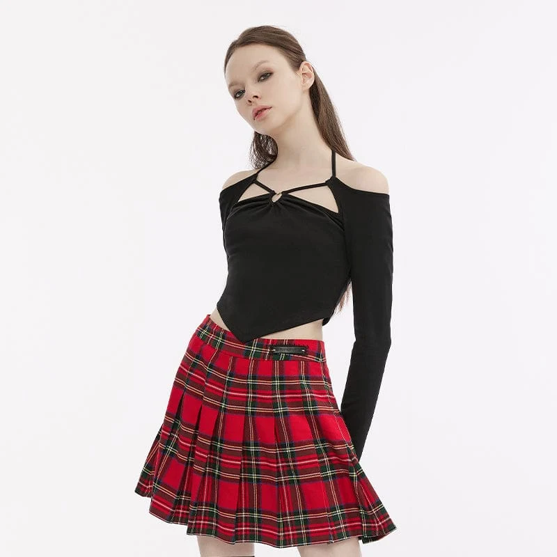 Damen-Crop-Top mit schulterfreiem Neckholder-Ausschnitt und Punk-Ausschnitt