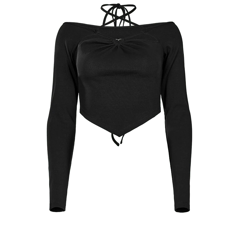 Damen-Crop-Top mit schulterfreiem Neckholder-Ausschnitt und Punk-Ausschnitt