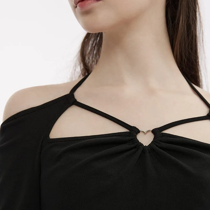 Damen-Crop-Top mit schulterfreiem Neckholder-Ausschnitt und Punk-Ausschnitt