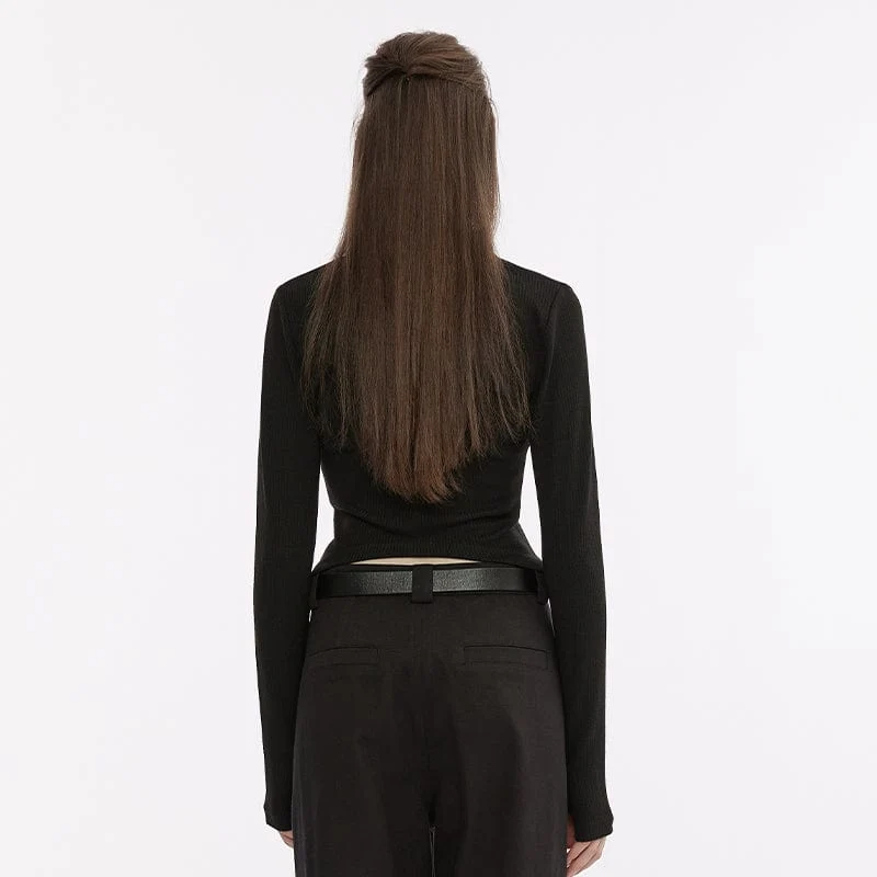 Strickjacke mit Reißverschluss und Punk-Kreuz-Stickerei für Damen