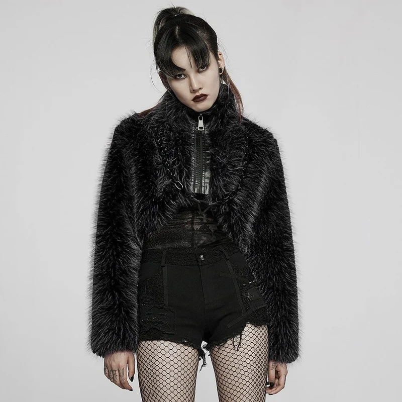 Kurzer Wollmantel im Gothic-Stil für Damen mit Frontreißverschluss