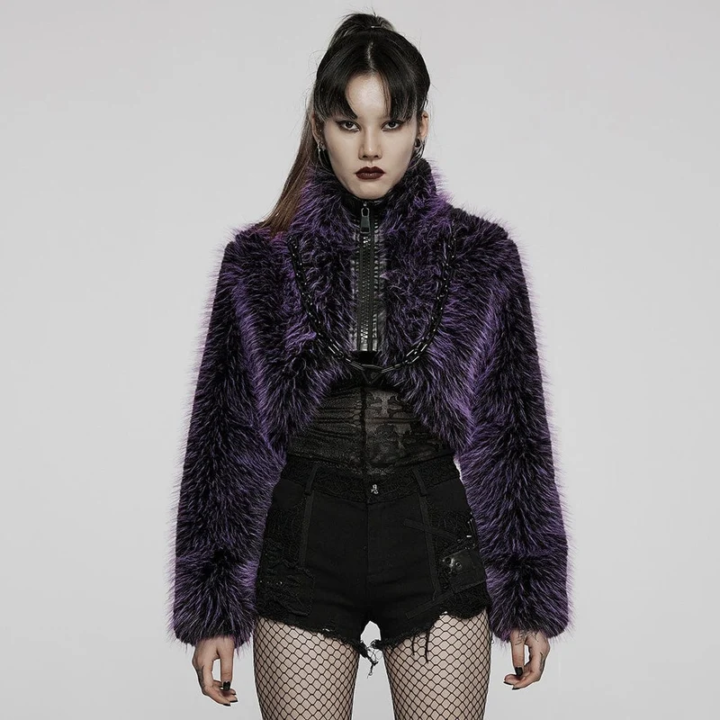 Kurzer Wollmantel im Gothic-Stil für Damen mit Frontreißverschluss