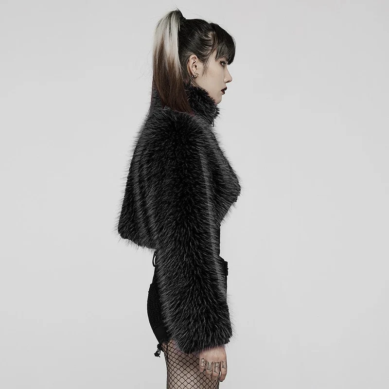Kurzer Wollmantel im Gothic-Stil für Damen mit Frontreißverschluss