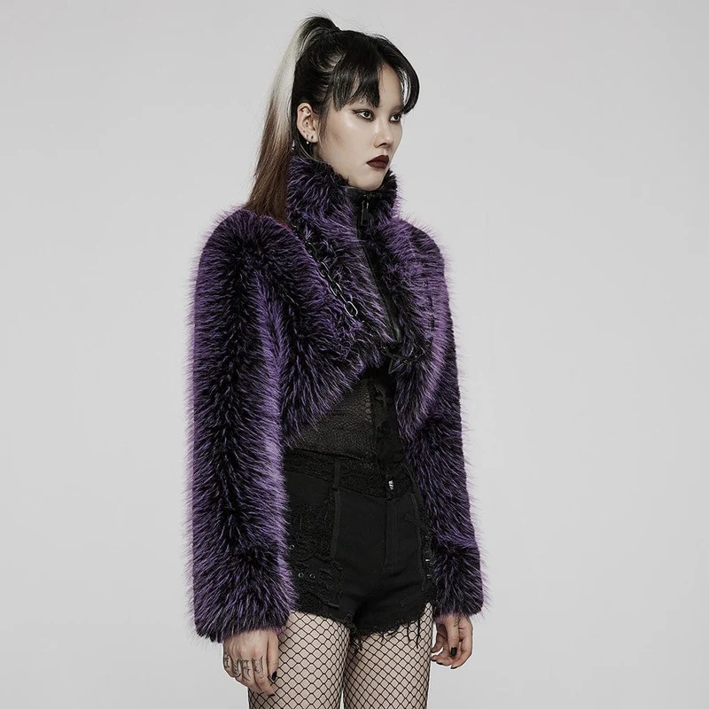 Kurzer Wollmantel im Gothic-Stil für Damen mit Frontreißverschluss