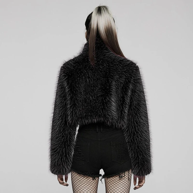 Kurzer Wollmantel im Gothic-Stil für Damen mit Frontreißverschluss