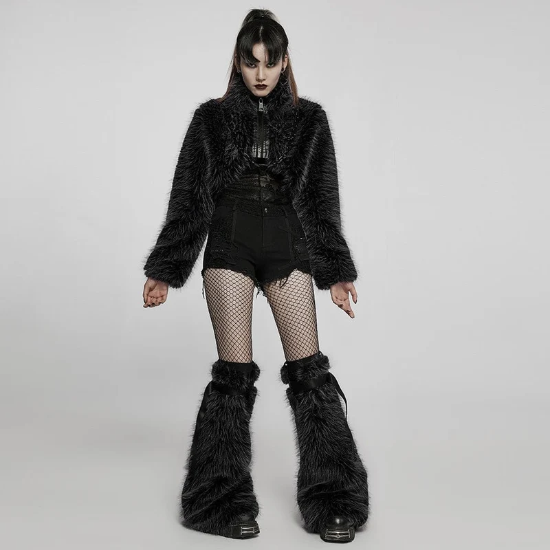 Kurzer Wollmantel im Gothic-Stil für Damen mit Frontreißverschluss