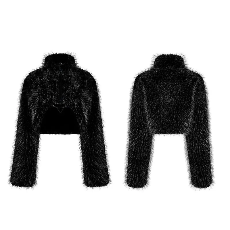Kurzer Wollmantel im Gothic-Stil für Damen mit Frontreißverschluss