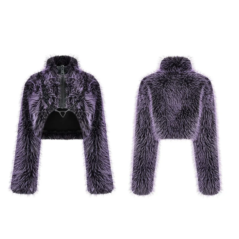 Kurzer Wollmantel im Gothic-Stil für Damen mit Frontreißverschluss