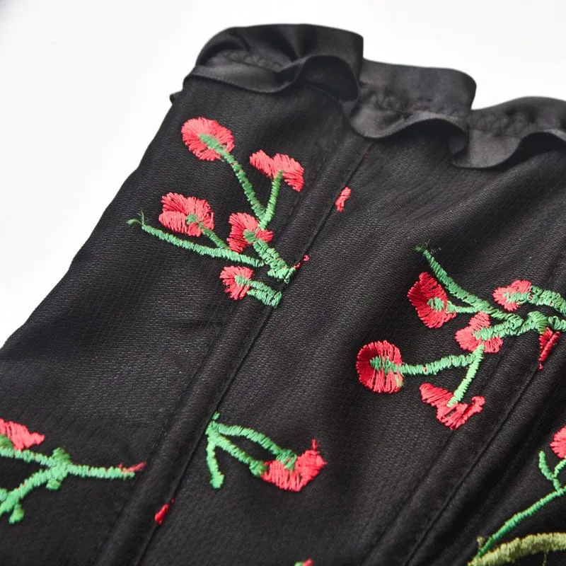 Gothic Blumen besticktes Rüschenkorsett für Damen