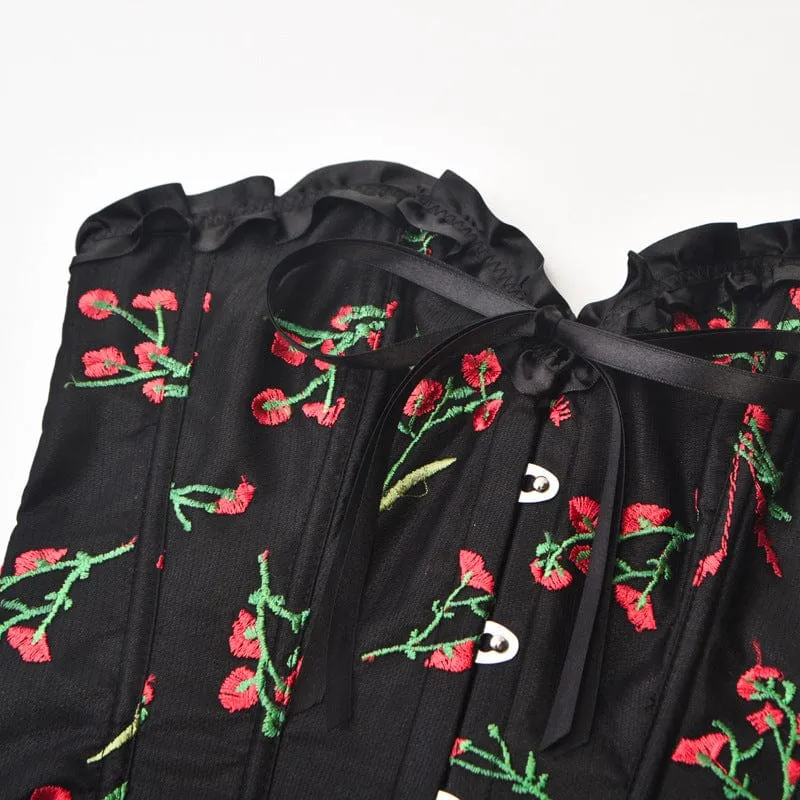 Gothic Blumen besticktes Rüschenkorsett für Damen