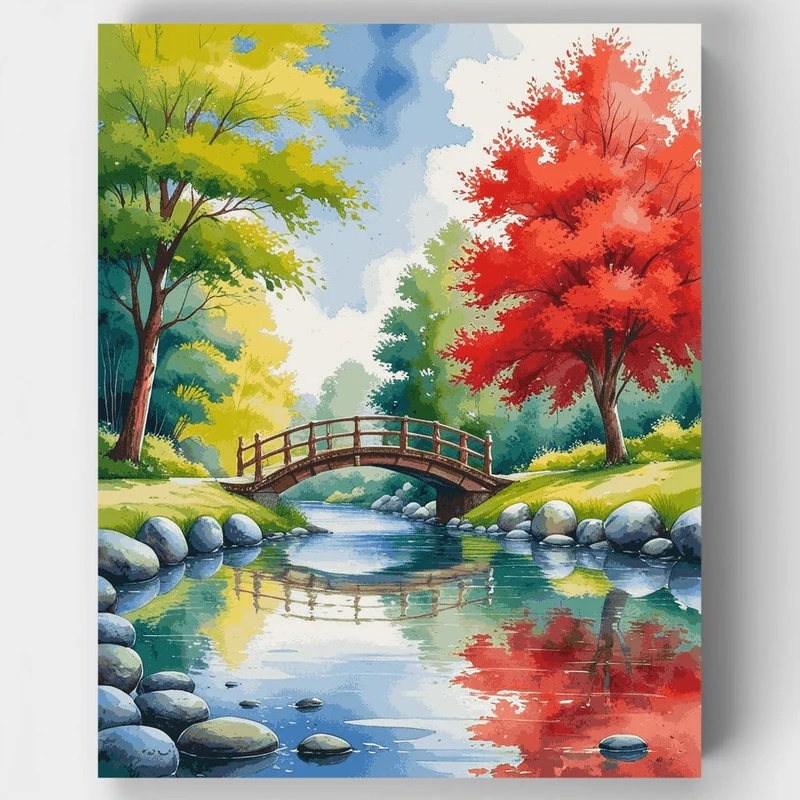 Serene Garden Bridge Watercolor - Paint by Numbers Kit