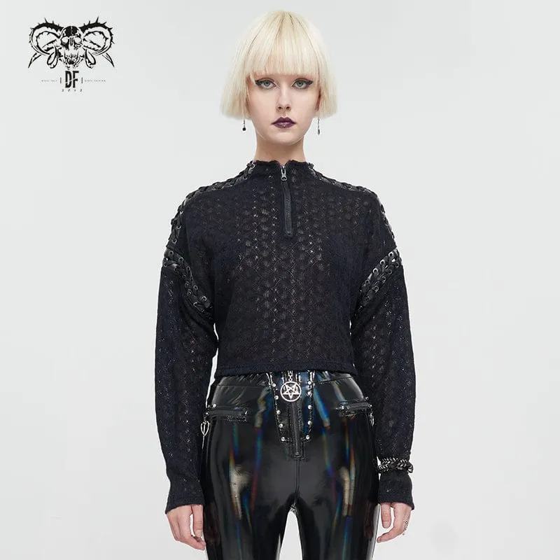Kurzer Pullover mit Punk-Nähten und Reißverschluss für Damen