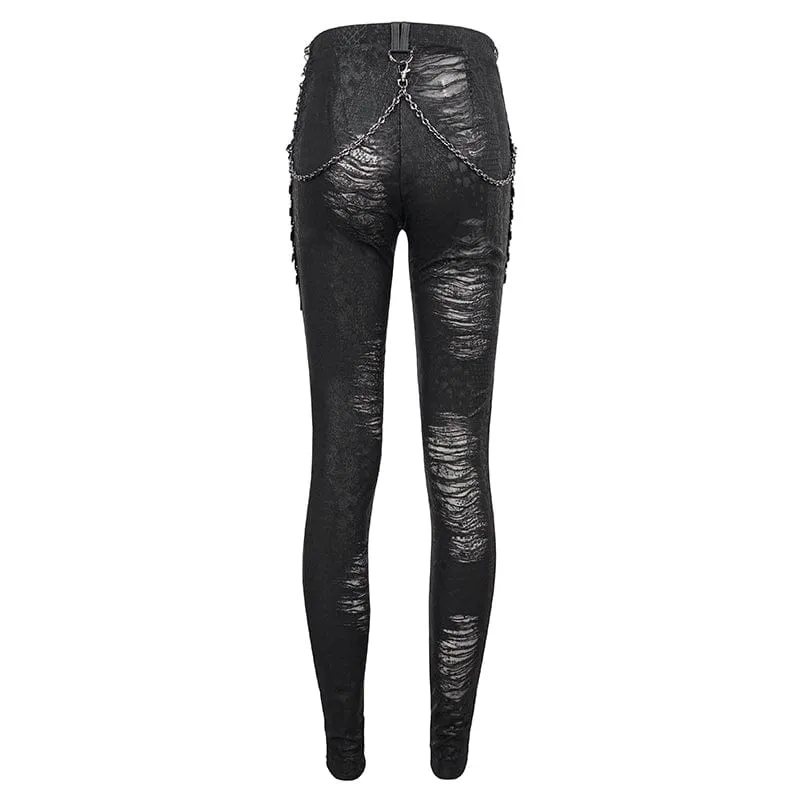 Gothic-Leggings mit zerrissenen Metallketten für Damen
