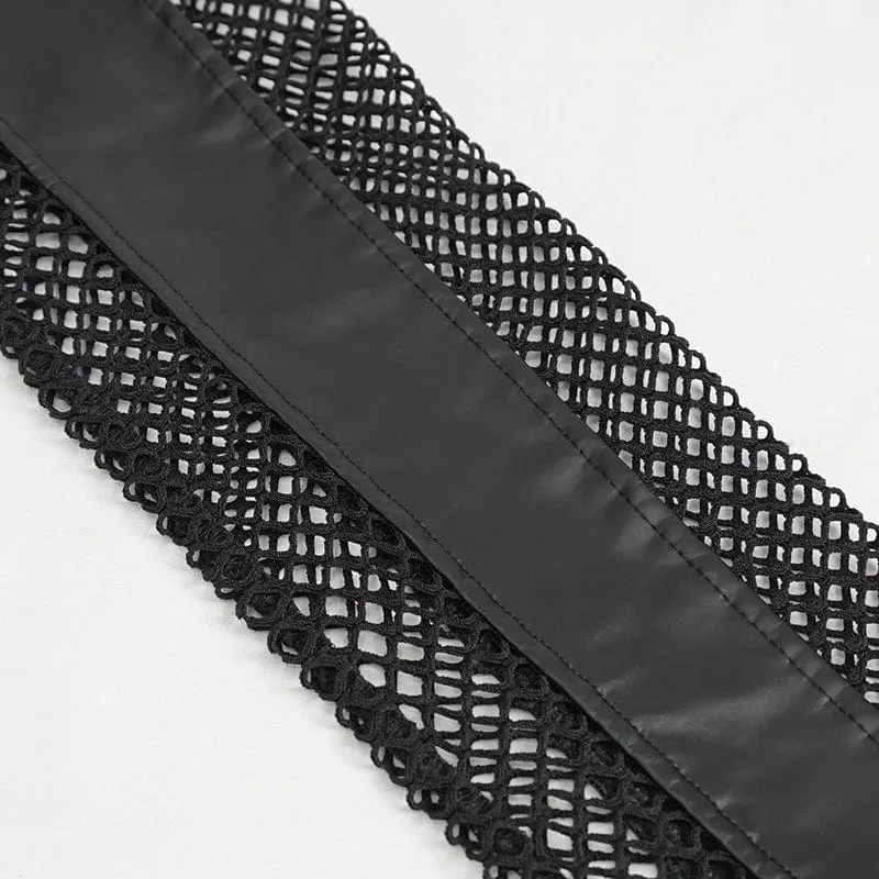 Damen Punk Mesh Splice Nieten Leggings mit Gürtel