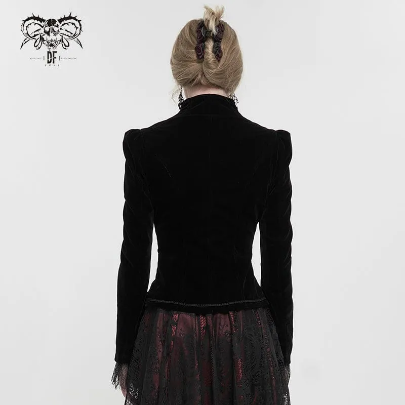 Gotische Damenjacke mit Blumenstickerei und Stehkragen