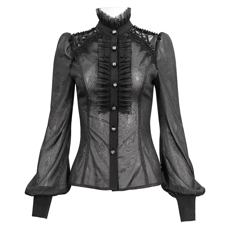 Gothic Riemchen Stehkragen Rüschenhemd für Damen