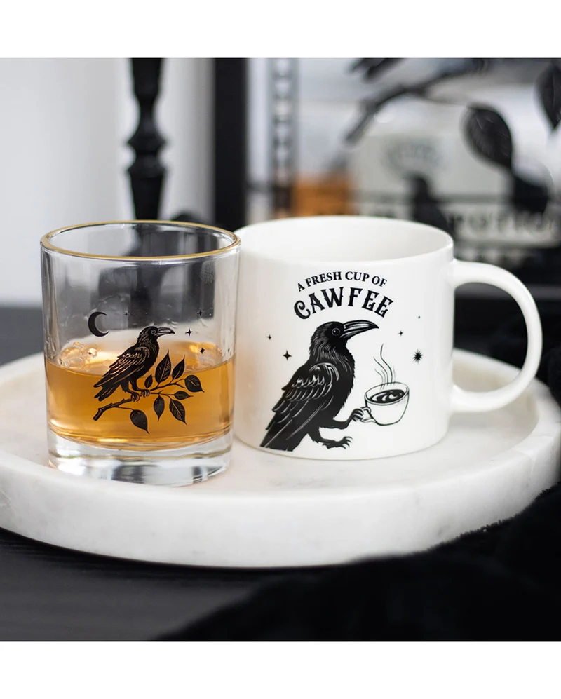 Gothic Trinkglas mit schwarzem Raben 350ml