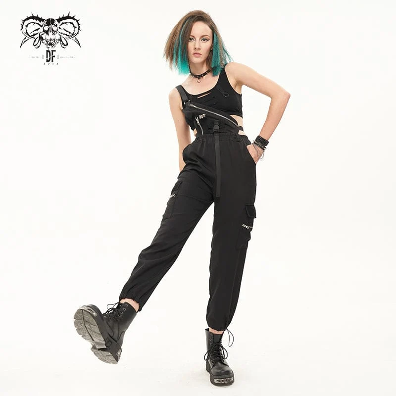 Damen-Hose mit Punk-Schnallen und Kordelzug