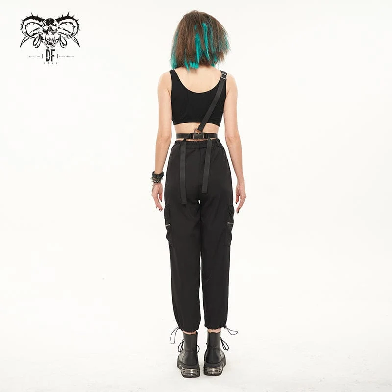 Damen-Hose mit Punk-Schnallen und Kordelzug