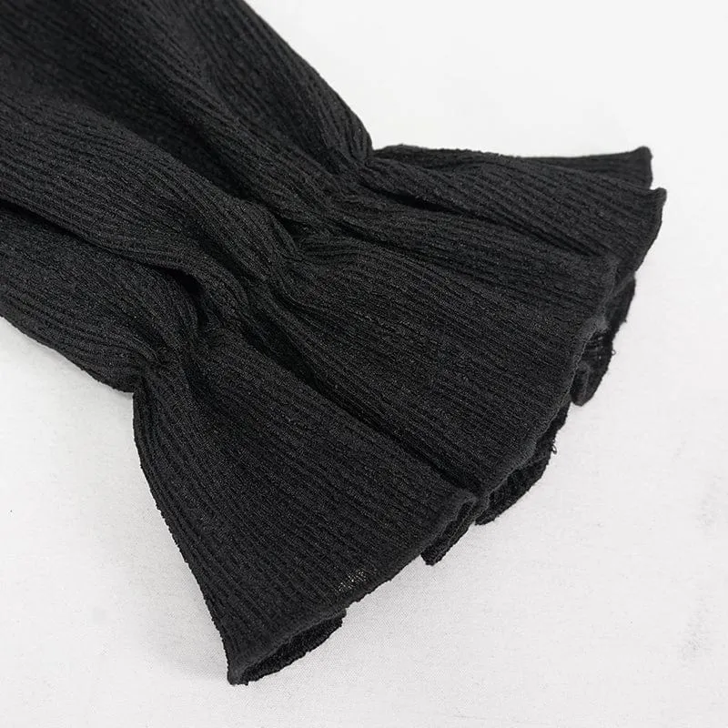 Schwarzes Gothic-Shirt mit Puffärmeln und Riemchen für Damen