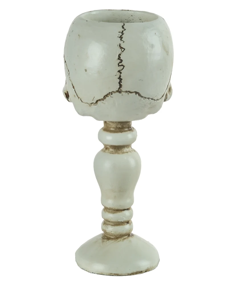 Antik Weißer Totenkopf Teelichthalter auf Sockel 14,5cm