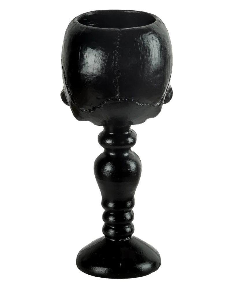 Schwarzer Totenkopf Teelichthalter auf Sockel 14,5cm