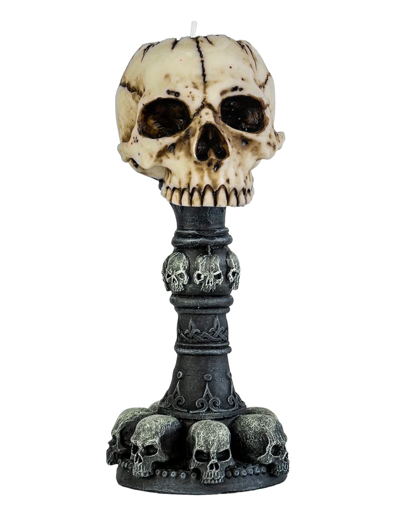 Totenkopf Teelichthalter mit kleinen Schädeln 17cm