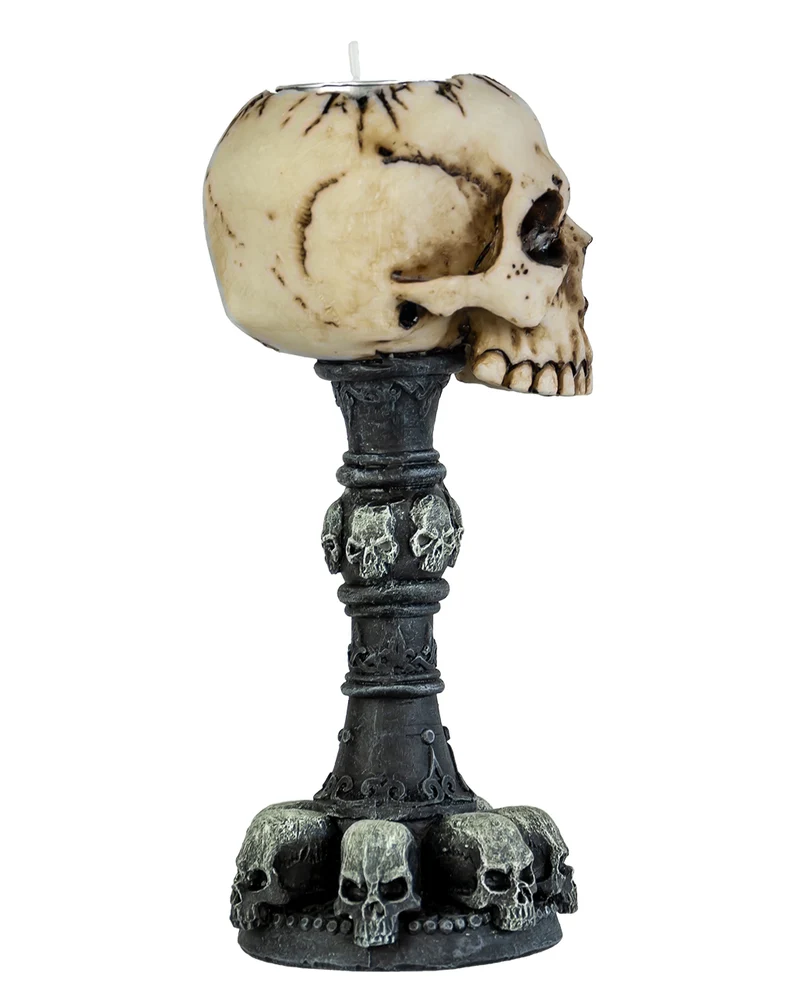 Totenkopf Teelichthalter mit kleinen Schädeln 17cm
