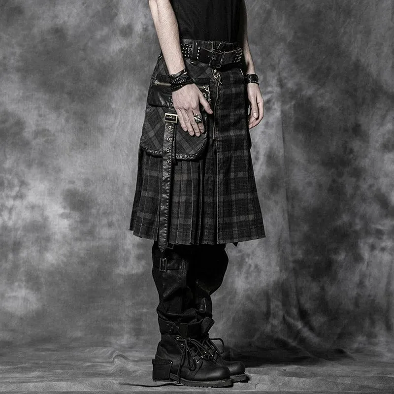Punk Plissee Kilt für Herren mit Totenkopftasche