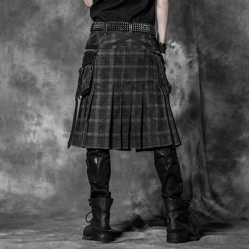 Punk Plissee Kilt für Herren mit Totenkopftasche