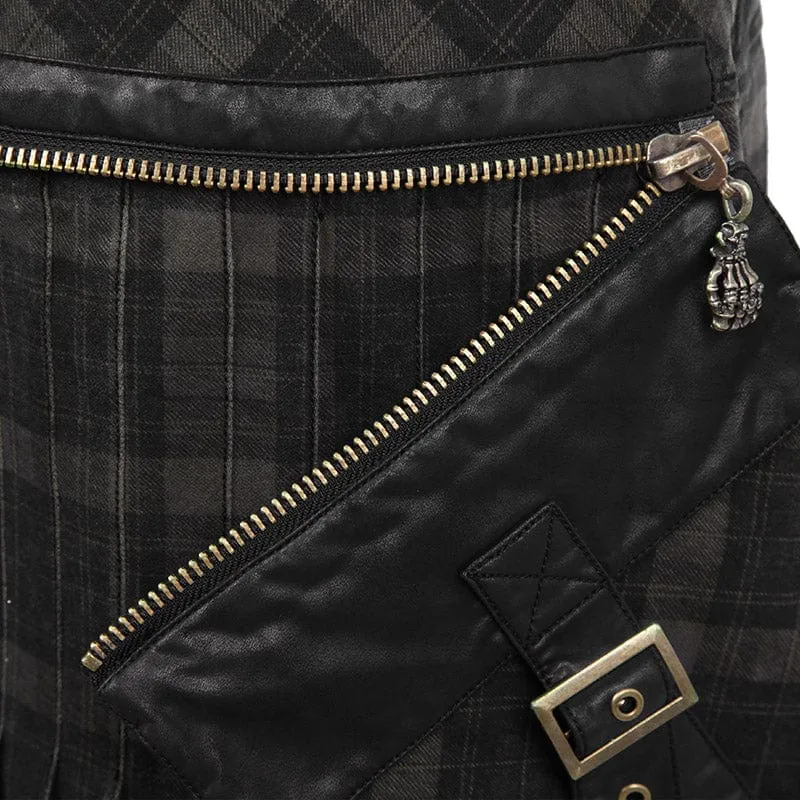 Punk Plissee Kilt für Herren mit Totenkopftasche