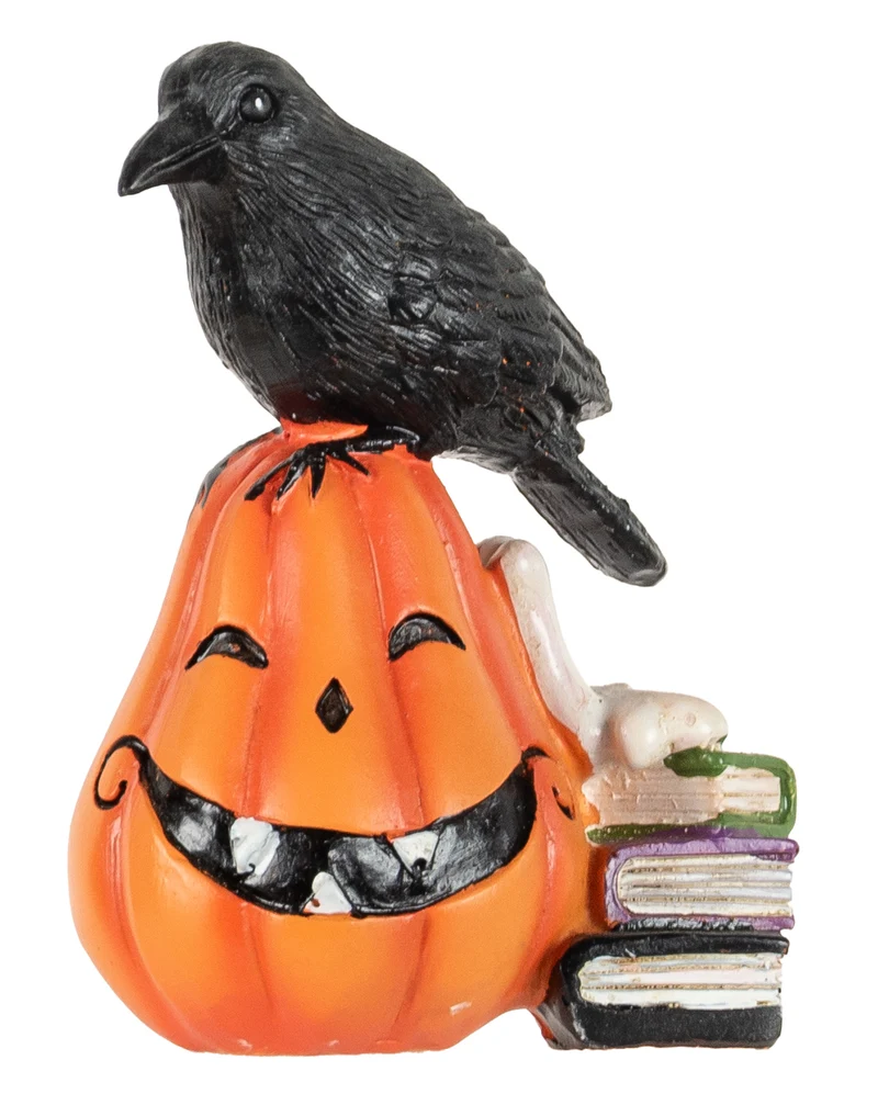 Krähe auf Halloween Kürbis Figur 10cm
