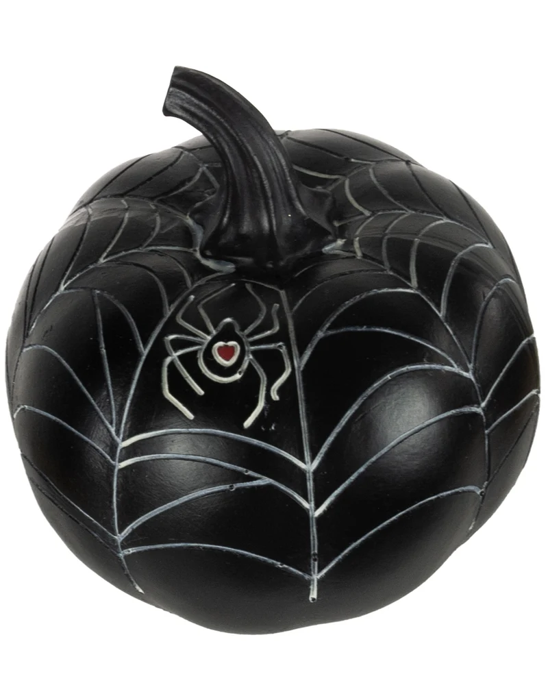Schwarzer Pumpkin mit Spinnennetz Verzierung 10cm