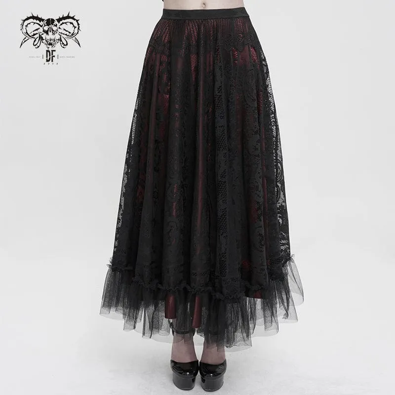 Mehrschichtiger, drapierter Gothic-Spitzenrock für Damen