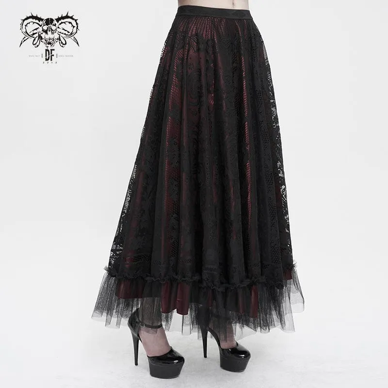Mehrschichtiger, drapierter Gothic-Spitzenrock für Damen