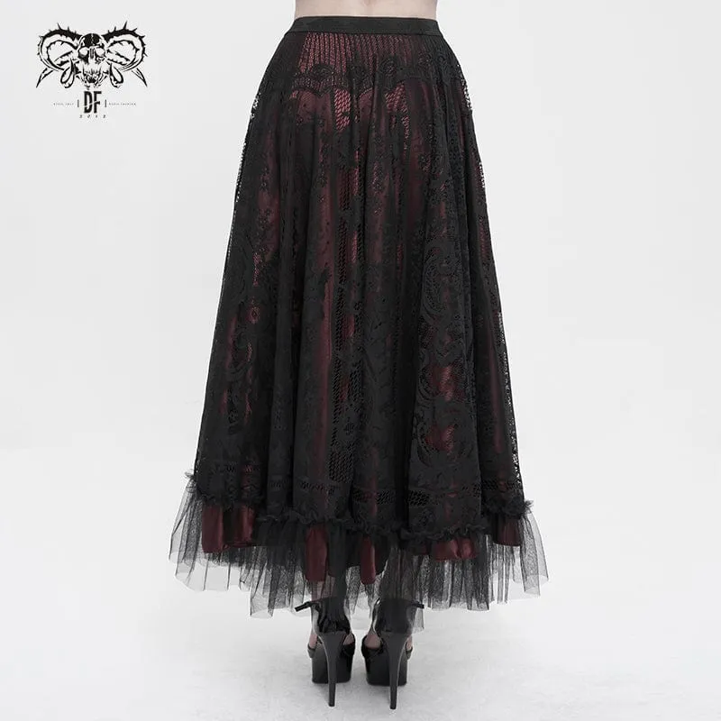 Mehrschichtiger, drapierter Gothic-Spitzenrock für Damen
