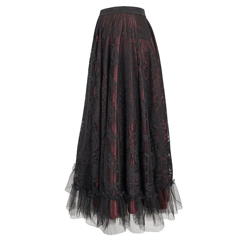 Mehrschichtiger, drapierter Gothic-Spitzenrock für Damen