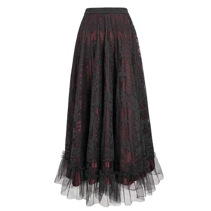 Mehrschichtiger, drapierter Gothic-Spitzenrock für Damen