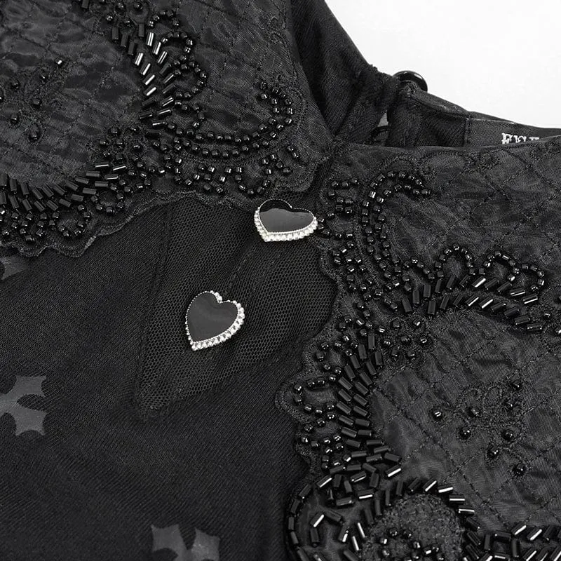 Gothic schulterfreies Kleid mit Kreuzdruck für Damen