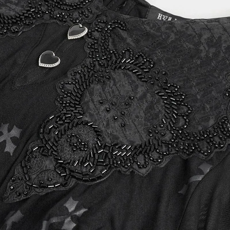 Gothic schulterfreies Kleid mit Kreuzdruck für Damen