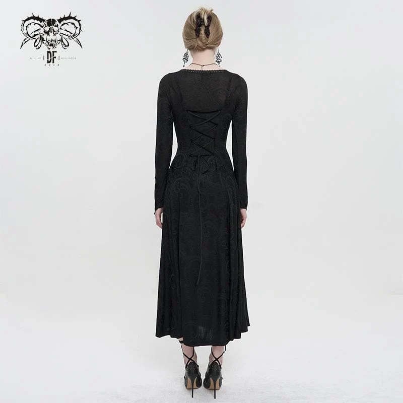 Damen Gothic Riemchen tiefes Blumen besticktes Kleid