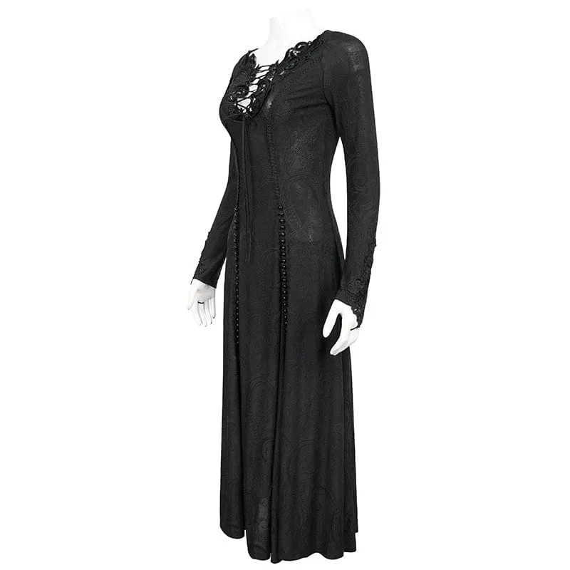 Damen Gothic Riemchen tiefes Blumen besticktes Kleid