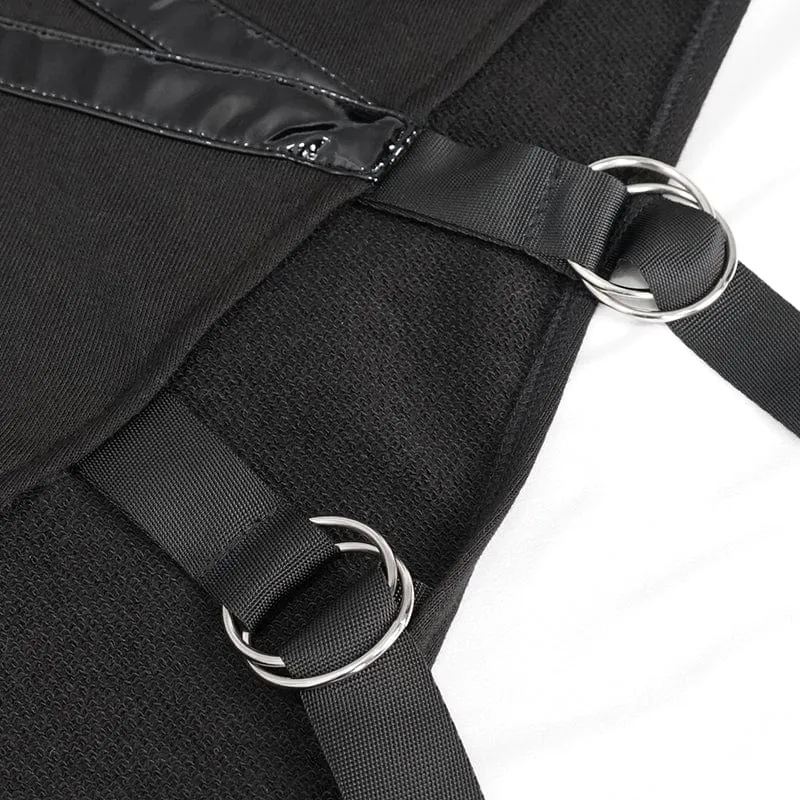Damen Punk Strap Splice asymmetrisches kurzärmliges Crop Top