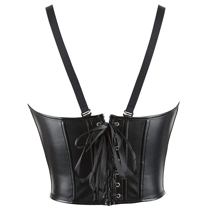 Damen Gothic Riemchen Kunstleder Unterbrustkorsett mit Trägern